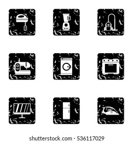 Home electronics icons set. Grunge illustration of 9 home electronics vector icons for web