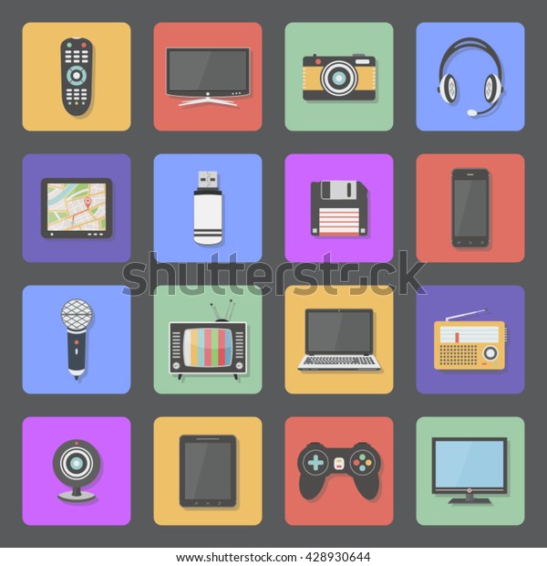Home electronics icons set. Multimedia and\
technology devices. Vector\
illustration.