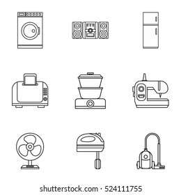Home electronics icons set. Outline illustration of 9 home electronics vector icons for web