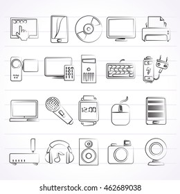 home electronics and personal multimedia devices icons - vector icon set