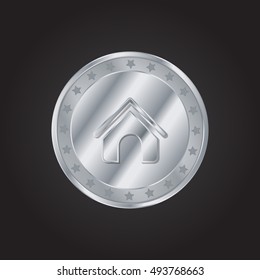 Home embossed realistic silver / platinum coin precious Icon / Logo Design