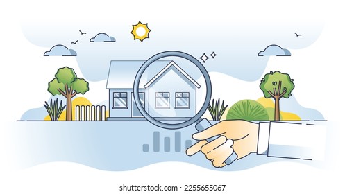 Home energy audit and house heating efficiency inspection outline concept. Insulation check for sustainable and nature friendly property condition evaluation vector illustration. Building diagnostic.