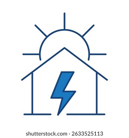 Home Energy Blue Icon. Solar Energy, Green Energy, Solar Battery, Energy Saving, Solar House, Ecology, Electricity, Renewable Energies Editable Stroke Vector Illustration