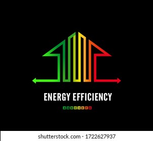 Home Energy Efficiency Class Sign. Eco House Logo Design. Vector Illustration On A Black Background.