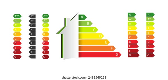 calificación de eficiencia energética del hogar. Plantilla de mejora de la casa eco inteligente. elemento del sistema de certificación