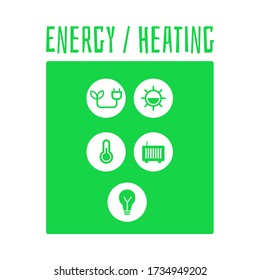 Home energy and heating control panel with icon buttons for controlling house temperature, light and electricity system. Flat isolated vector illustration of automation app.