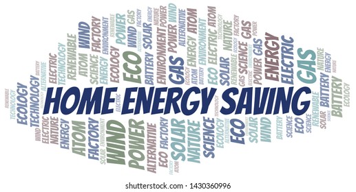 Home Energy Saving word cloud. Wordcloud made with text only.