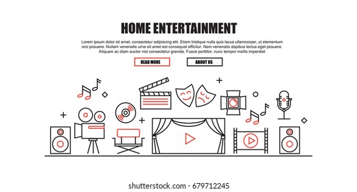 Home Entertainment Concept. Flat Thin line Designed Vector Illustration