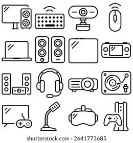 Home Entertainment and Electronics Icon Set Outline Style