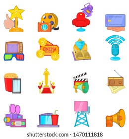 Home entertainment icons set. Cartoon set of 16 home entertainment vector icons for web isolated on white background