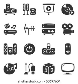 Home entertainment icons. Slightly asymmetric and curvy.