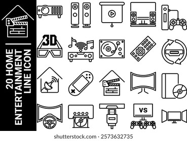 home entertainment line icon, black and white