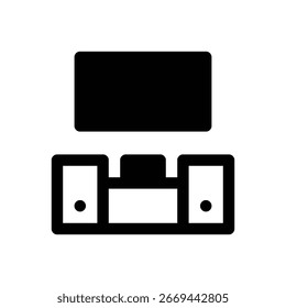 Sistema de entretenimiento en el hogar. Icono de Vector de trazo delineado con detalles rellenos de negro.