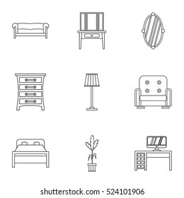 Home environment icons set. Outline illustration of 9 home environment vector icons for web