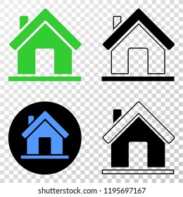 Home EPS vector icon with contour, black and colored versions. Illustration style is flat iconic symbol on chess transparent background.