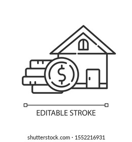 Home Equity Linear Icon. Credit To Buy Real Estate Building. Renting House. Borrow Money To Purchase Apartment. Thin Line Illustration. Contour Symbol. Vector Isolated Outline Drawing. Editable Stroke