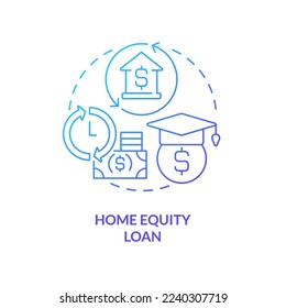 Icono de concepto de gradiente azul del préstamo de acciones reales. Consejo financiero. Banca. Una forma de ahorrar para la educación una idea abstracta de la ilustración de línea delgada. Dibujo de contorno aislado. Se usa una fuente Myriad Pro-Bold