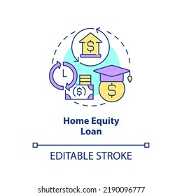 Home Equity Loan Concept Icon. Financial Tip. Way To Save For Education Abstract Idea Thin Line Illustration. Isolated Outline Drawing. Editable Stroke. Arial, Myriad Pro-Bold Fonts Used