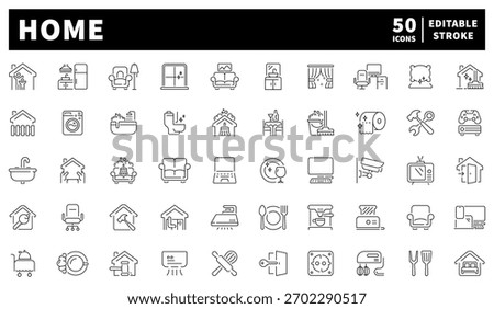 Home essentials icons set. line, editable line icons for living and decor