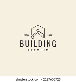 home with excavator building line logo design 