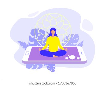 Home exercise classes. Young woman do workout at home. How to keep fit indoors. Fitness and active lifestyle concept. Healthy life and wellness concept. Flat vector illustration