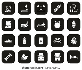 Home Exercise Icons White On Black Flat Design Set Big
