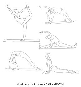 Home exercise line art vector design in different position