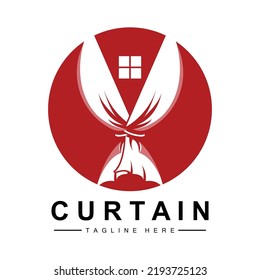 Home And Exhibition Curtain Logo Design, Building Decoration Vector Illustration