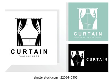 Home And Exhibition Curtain Logo Design, Building Decoration Vector Illustration