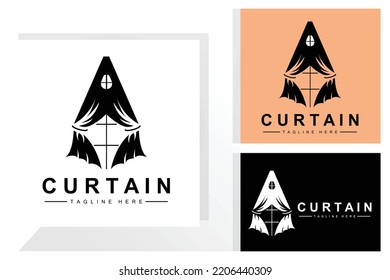 Home And Exhibition Curtain Logo Design, Building Decoration Vector Illustration