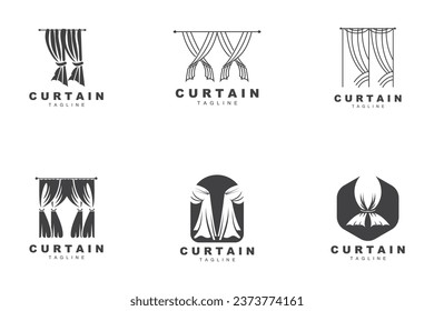 Diseño De Logotipo De Cortina De Hogar Y Exposición, Ilustración De Vectores De Decoración De Edificios