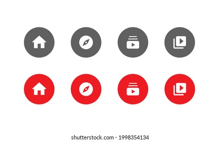 Home, Explore, Subscription, and Library. Button Icon Set of Streaming App