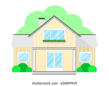 Home facade contemporary flat style. Family house icon isolated on white background. Stock vector. 