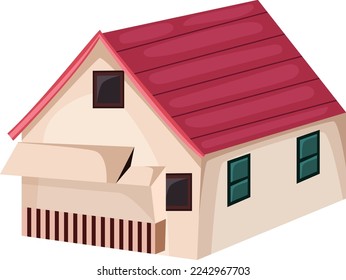 Home facade with doors and windows , Cartoon vector illustration.