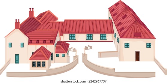 Home facade with doors and windows , Cartoon vector illustration.