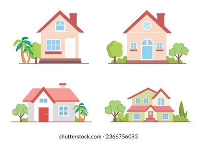 Home facade with doors and windows. Illustration of simple house isolated on white background.