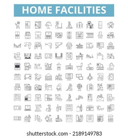 Home facilities icons, line symbols, web signs, vector set, isolated illustration