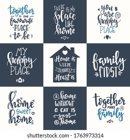Home and family Hand drawn typography poster set Conceptual handwritten phrase Home Sweet Home.T shirt hand lettered calligraphic design. Inspirational vector
