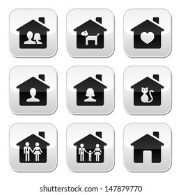 Home, family vector buttons set 