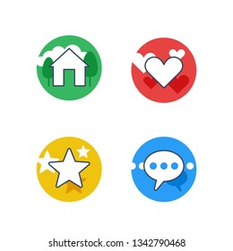 Home, favorites (heart), rating star and feedback colorful Icons set in unique style