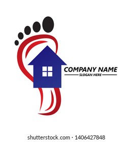 Home of feet logo. Home foot creative vector logo design.