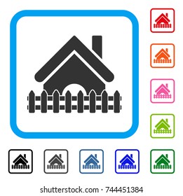 Home Fence icon. Flat gray pictogram symbol inside a blue rounded frame. Black, gray, green, blue, red, orange color variants of Home Fence vector. Designed for web and app user interface.