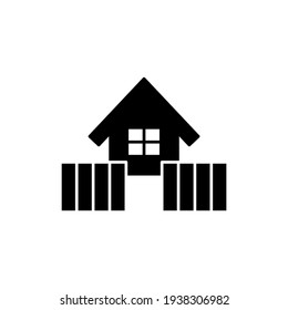 Home fence icon in solid black flat shape glyph icon, isolated on white background 