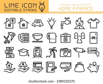 Home finance vector icon set. Editable line stroke.