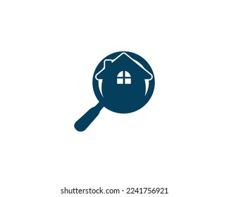 Plantilla de diseño de logotipos de búsqueda en casa. Casa Con Cristal De Aumento. Compañía De Desarrolladores Domésticos Y Otro Icono De Compañía.