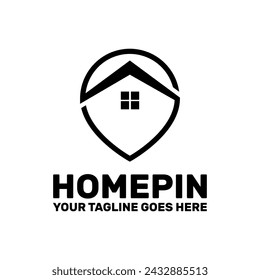 plantilla de logotipo de la aplicación home finder, icono de la casa dentro de una imagen de línea de pin de ubicación