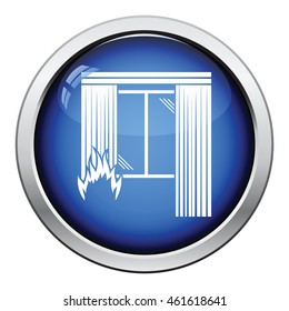 Home fire icon. Glossy button design. Vector illustration.