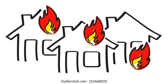 home fire icon. house insurance safety. House, home line pattern. House and home logo or pictogram. House building in flames. Home fire symbol. safety first. Fireman's job, insurance event. 