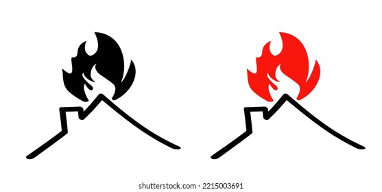 home fire icon. house insurance safety. House, home line pattern. House and home logo or pictogram. House building in flames. Home fire symbol. safety first. Fireman's job, insurance event. 