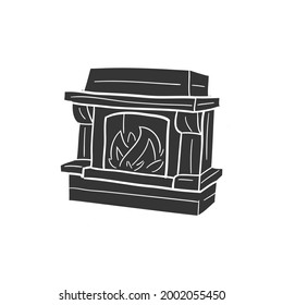 Home Fire Icon Silhouette Illustration. Fireplace Vector Graphic Pictogram Symbol Clip Art. Doodle Sketch Black Sign.